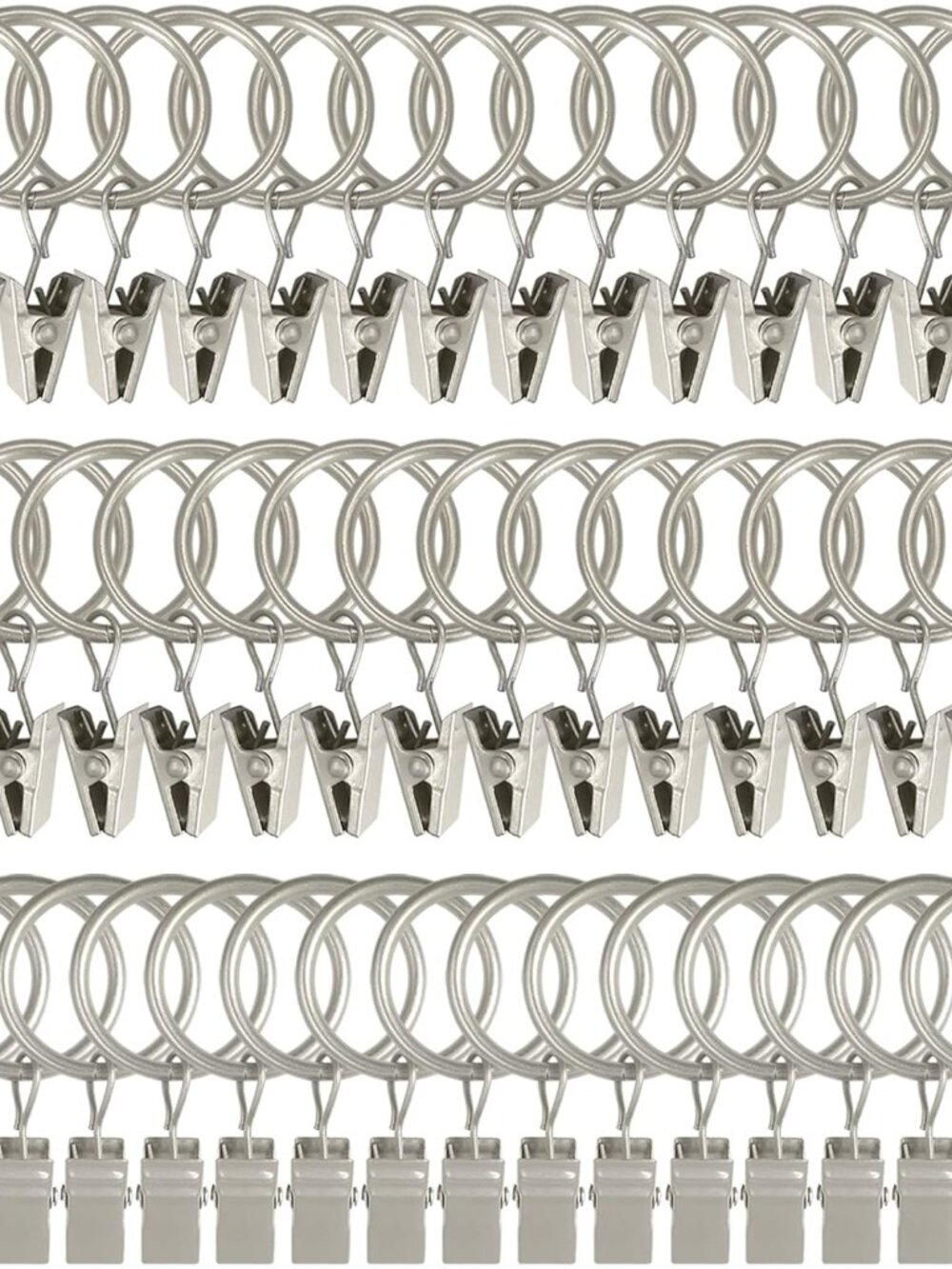 44 Pack Matte Silver Curtain Rings with Clips, Curtain Hooks Hangers Clip Rings
